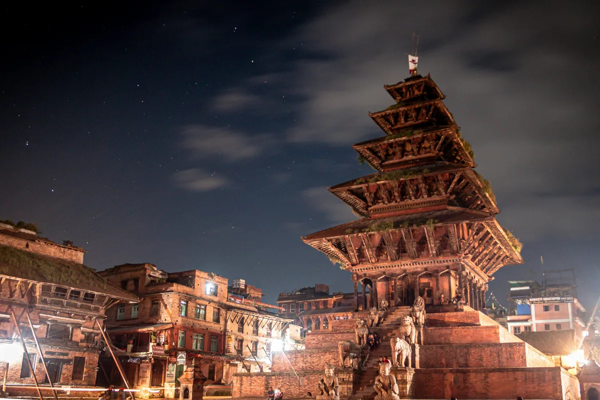 Nyatapola temple in Bhaktapur at night